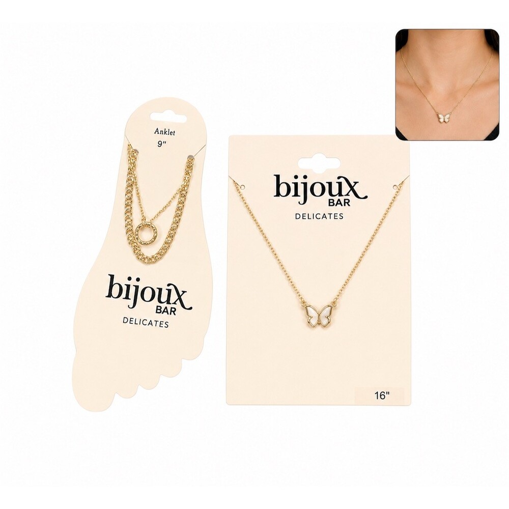 $28 Bijoux Bar Delicates Butterfly Necklace extended Layered Anklet Set Gold